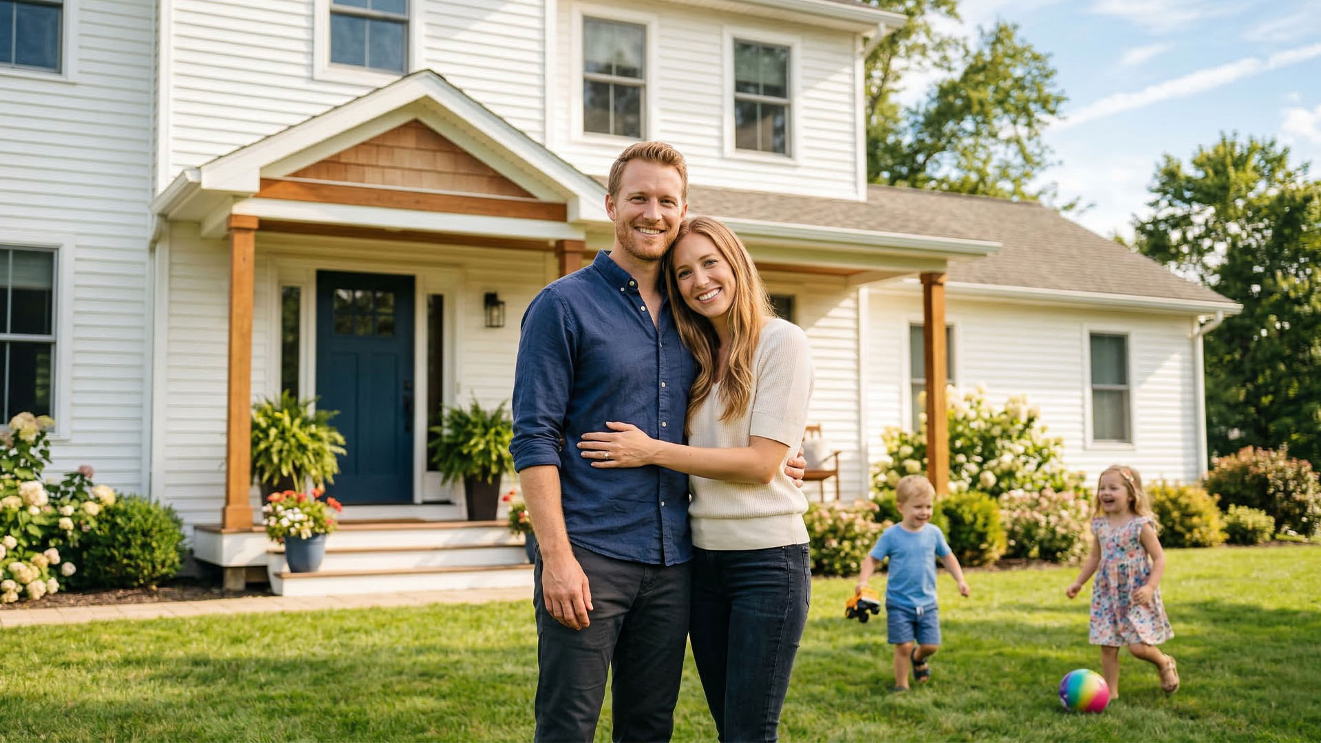 Young couple receiving the keys to their new home