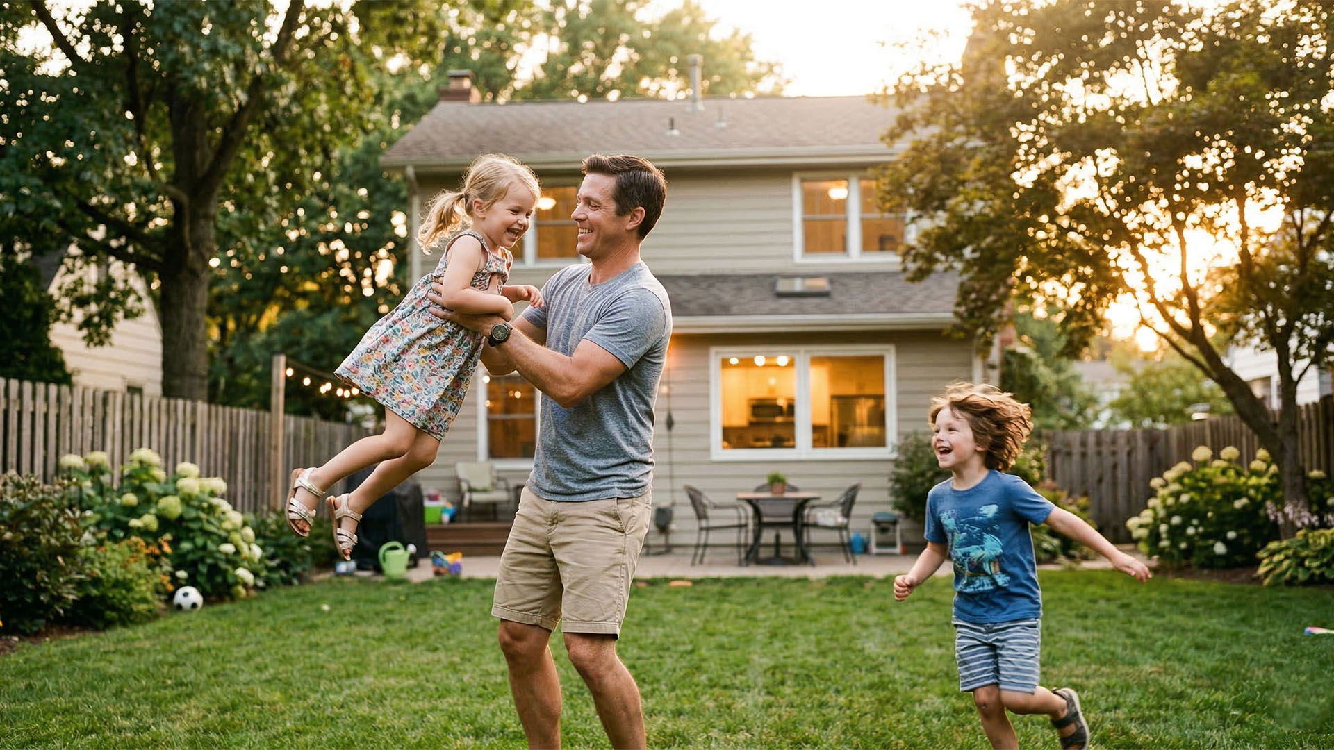 Young family enjoying time together in their living room